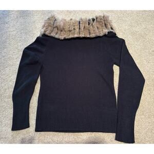 Faux Fur Lined Long Sleeve Off The Shoulder Black Top Size 38